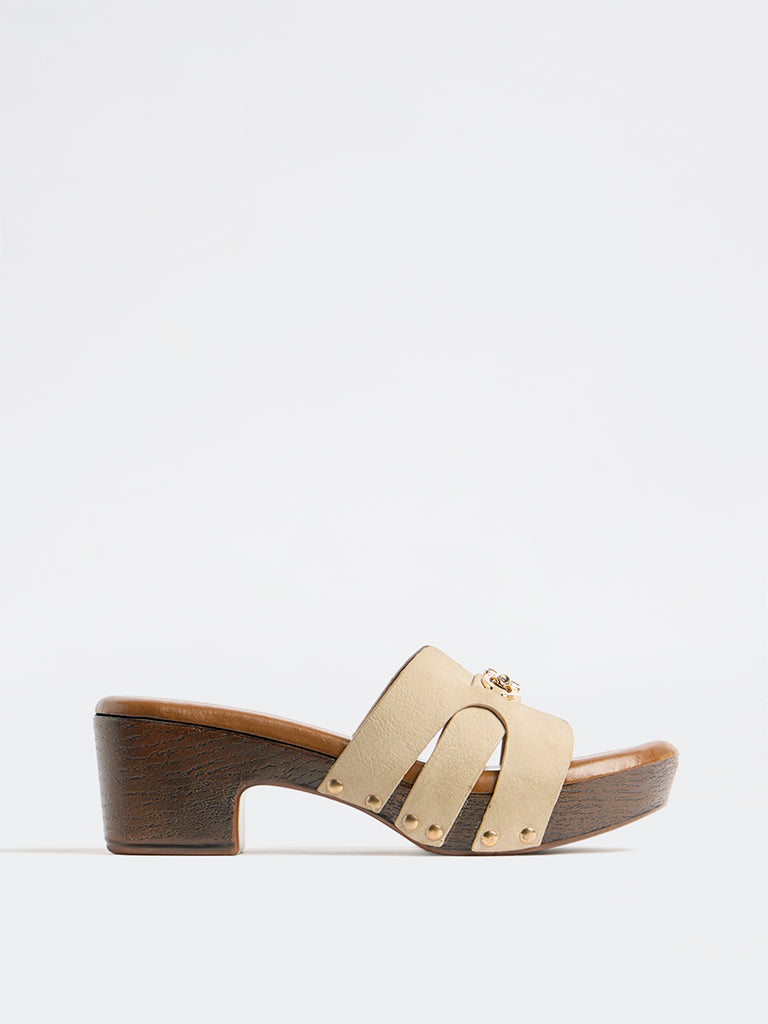 LUNA BLU Taupe Buckle-Detailed Platform-Heel Sandals