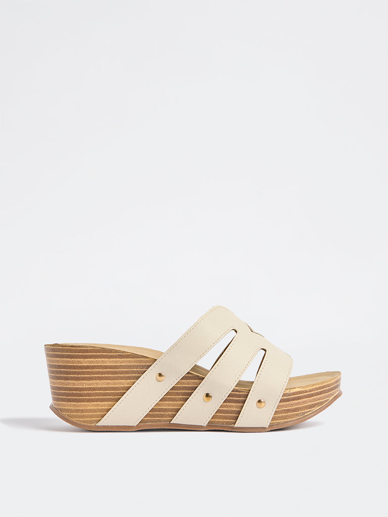 LUNA BLU Ivory Cut-Out Detailed Wedge-Heel Sandals