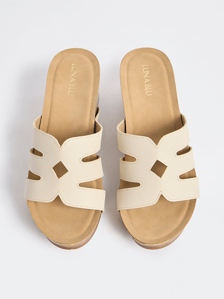 LUNA BLU Ivory Cut-Out Detailed Wedge-Heel Sandals