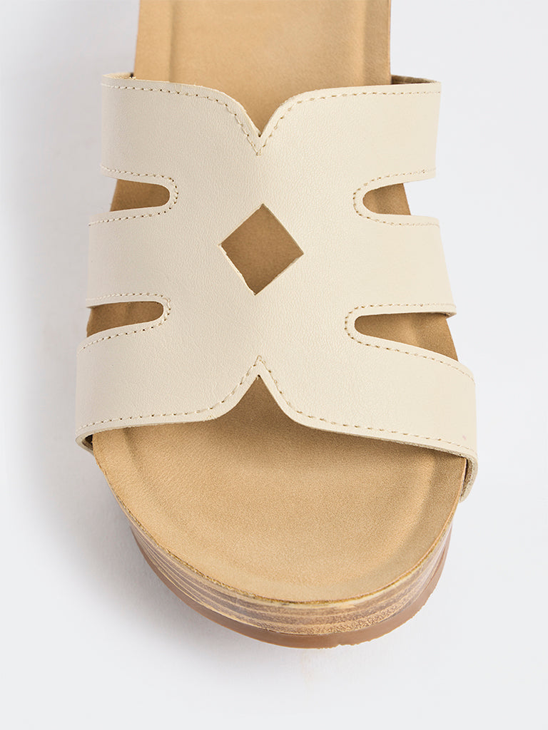 LUNA BLU Ivory Cut-Out Detailed Wedge-Heel Sandals