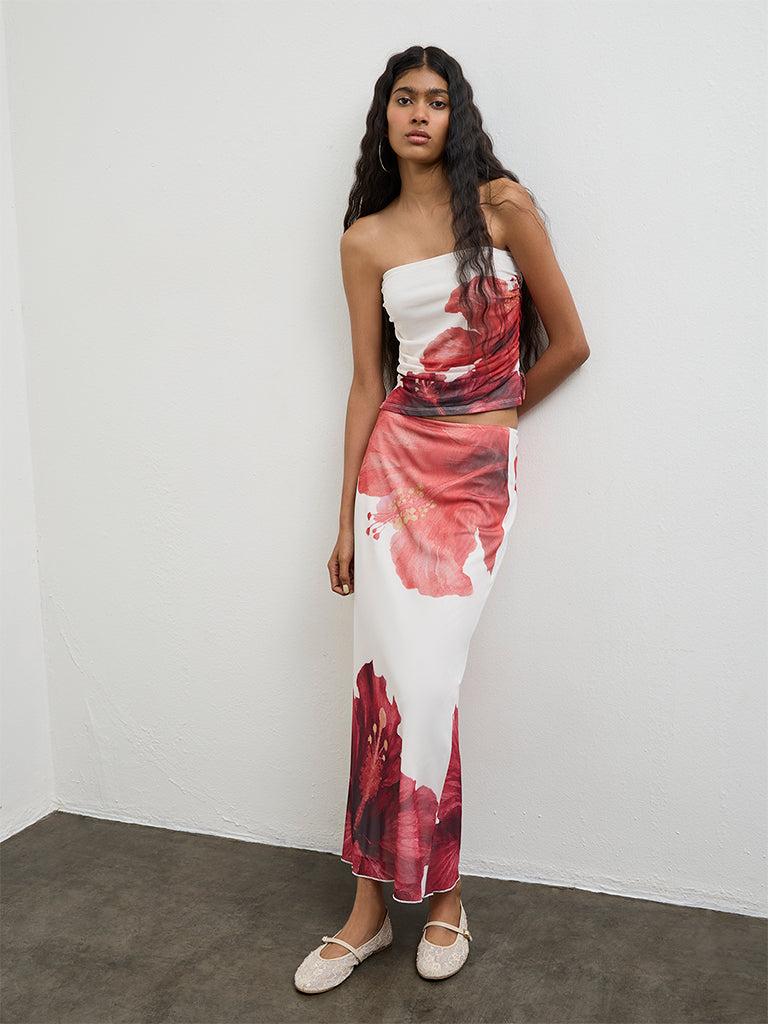 Nuon White Floral Printed High-Rise Skirt
