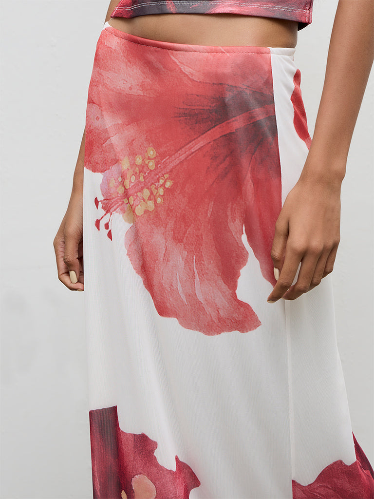 Nuon White Floral Printed High-Rise Skirt