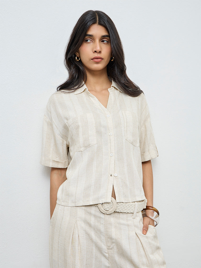 LOV Off-White Self-Striped Shirt