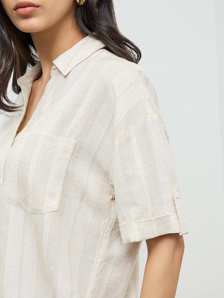 LOV Off-White Self-Striped Shirt