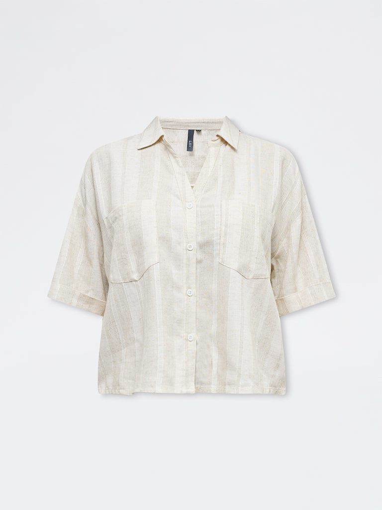 LOV Off-White Self-Striped Shirt