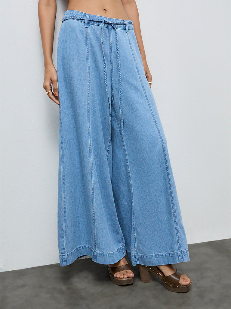 LOV Light Blue High-Rise Denim Pants with Belt