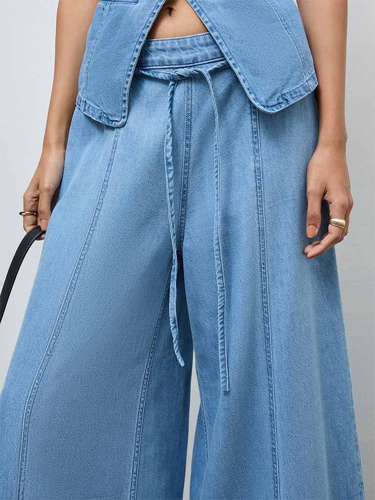 LOV Light Blue High-Rise Denim Pants with Belt