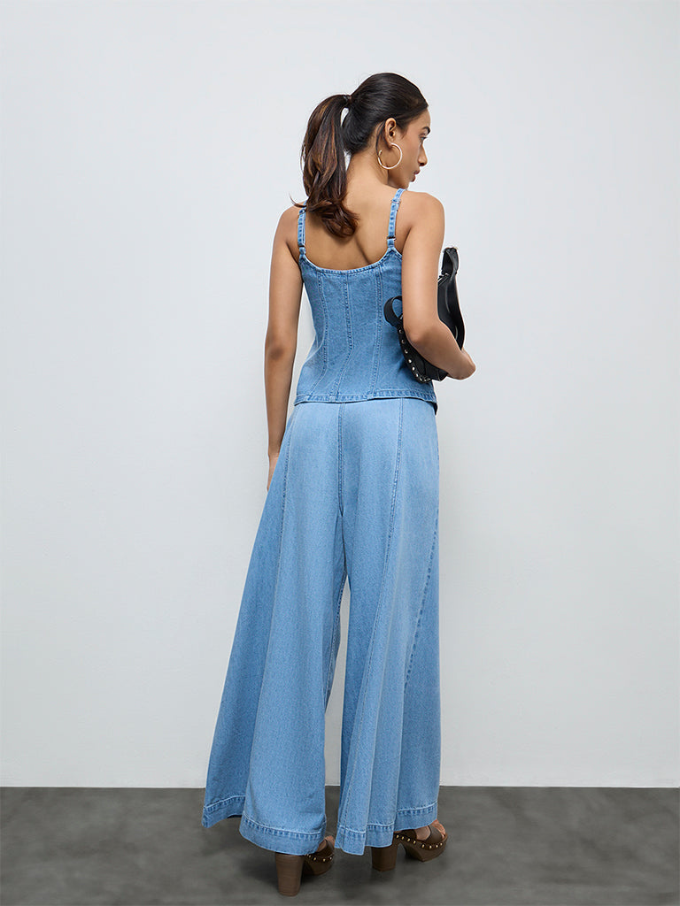 LOV Light Blue High-Rise Denim Pants with Belt