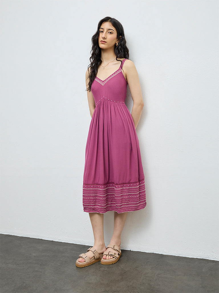 Buy Bombay Paisley Dusty Rose Embroidered Empire-Line Dress from Westside