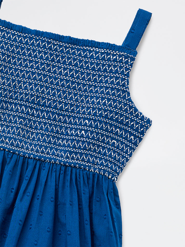 Utsa Kids Girls Indigo Embroidered A-Line Cotton-Blend Dress - (2-8 yrs)