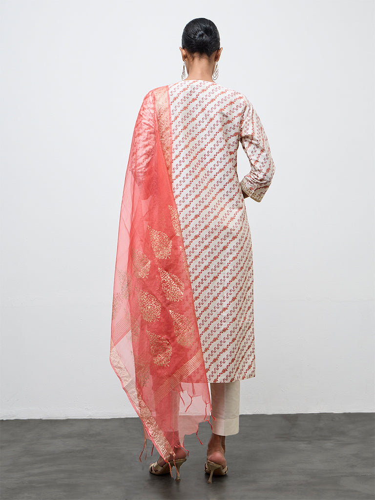 Vark Off-White Printed A-Line Kurta Ethnic Set