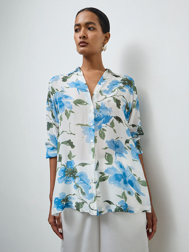 Zuba Blue Floral Printed Tunic