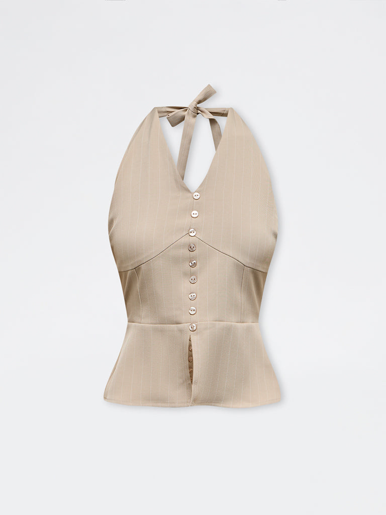 Nuon Beige Striped Top