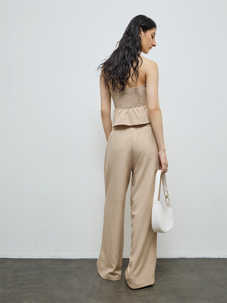 Nuon Beige Striped High-Rise Pants