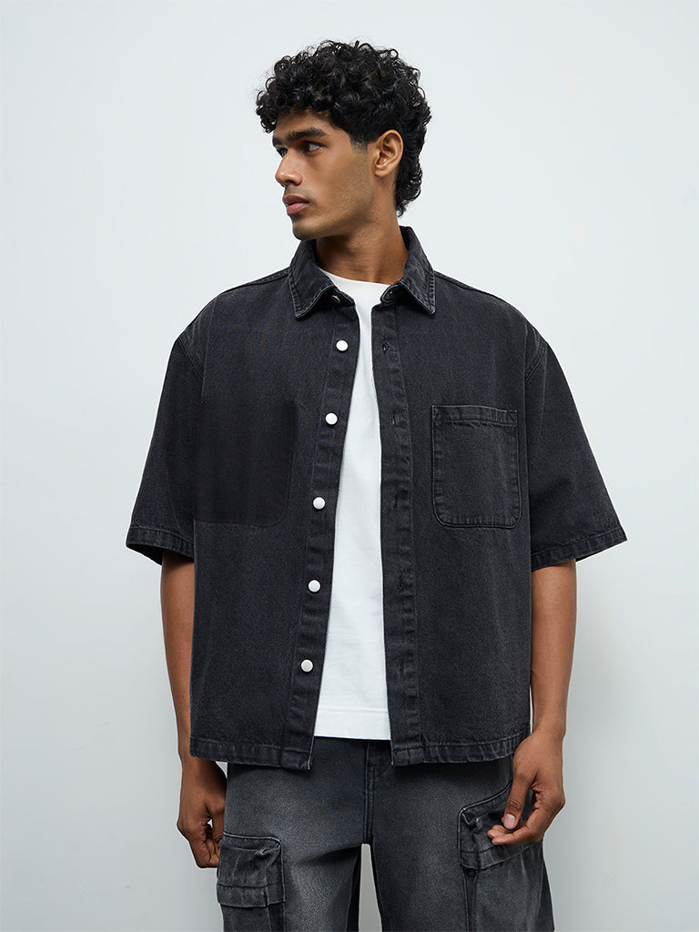 Nuon Charcoal Relaxed-Fit Denim Shirt