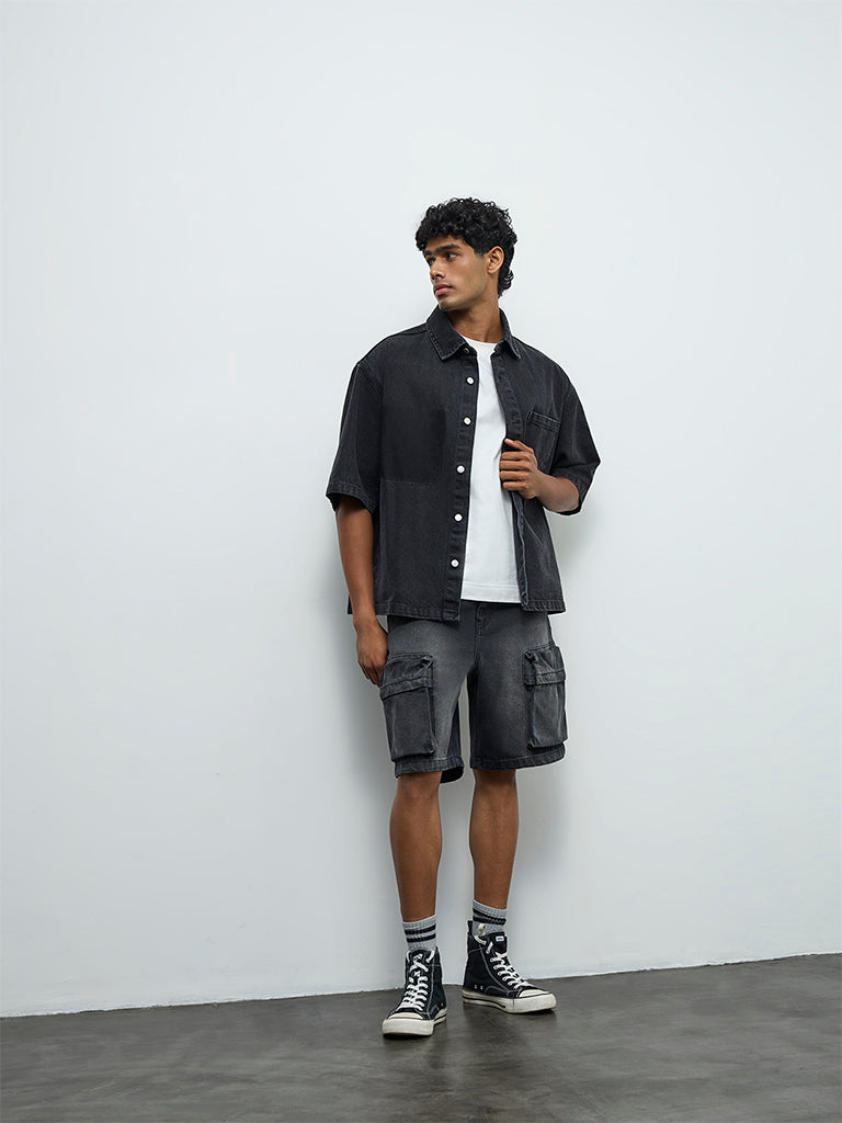 Nuon Charcoal Relaxed-Fit Denim Shirt