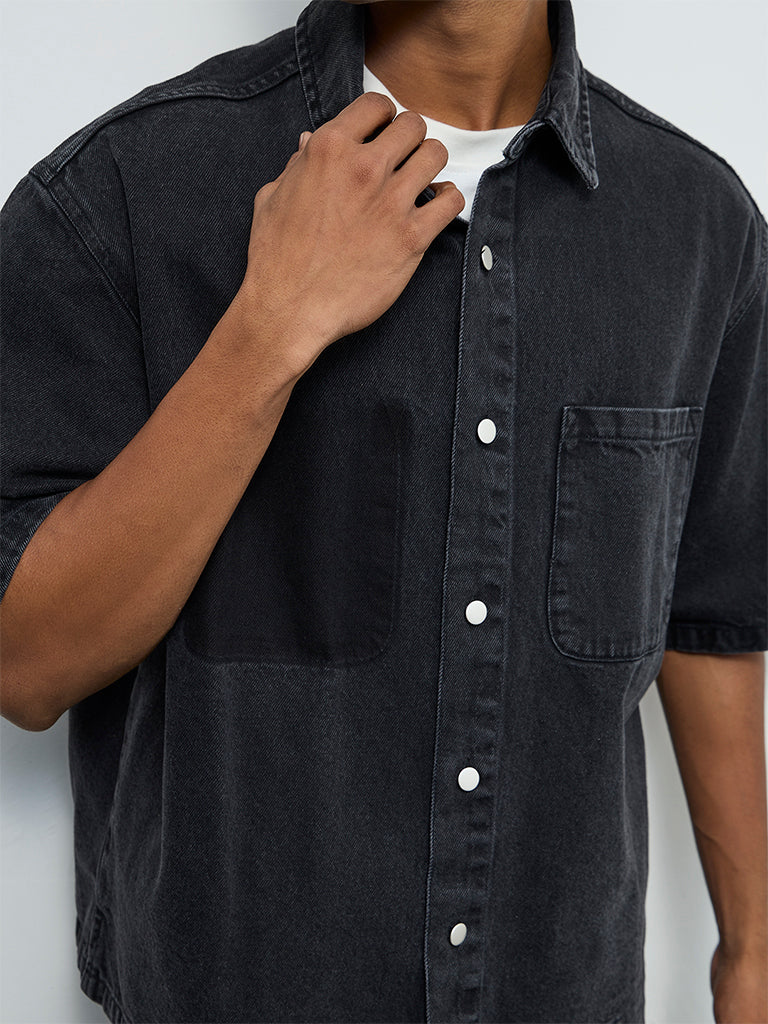 Nuon Charcoal Relaxed-Fit Denim Shirt