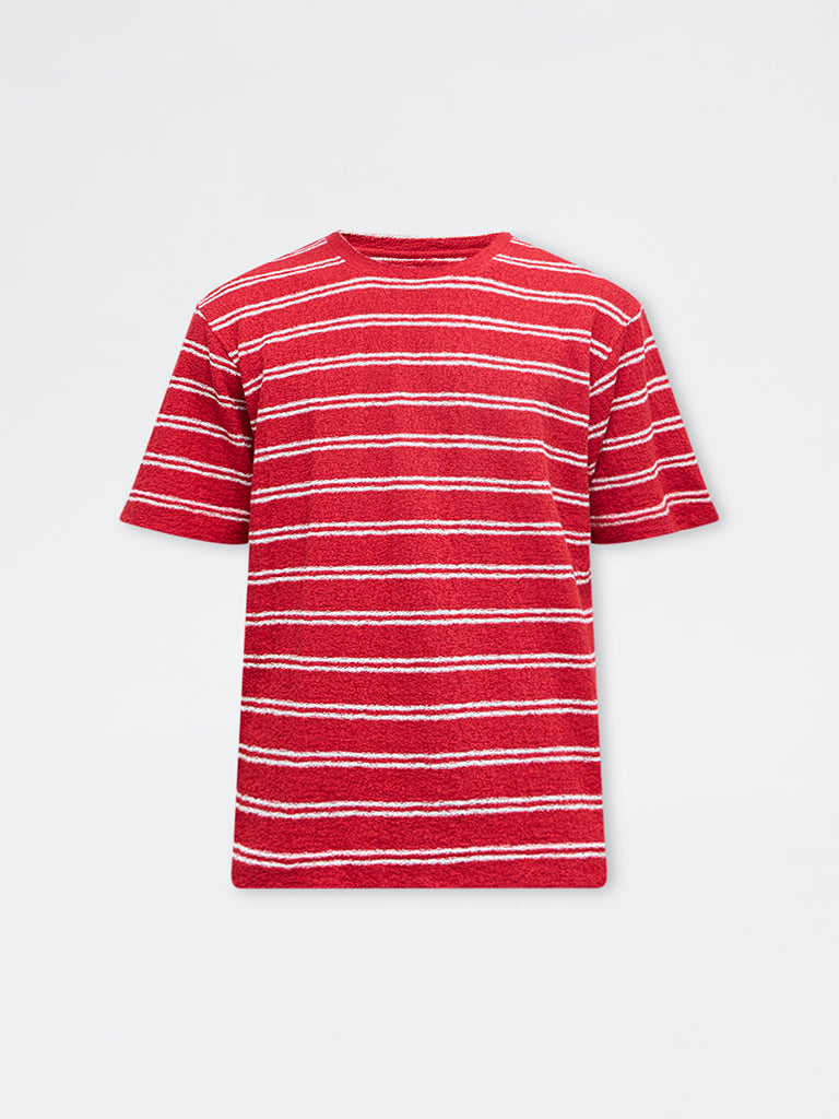 Nuon Red Striped Relaxed-Fit Cotton T-Shirt