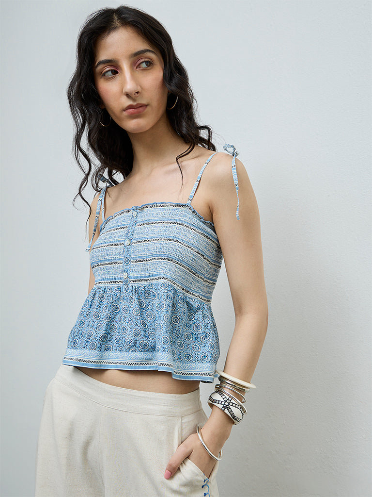 Bombay Paisley Blue Printed Cotton Top