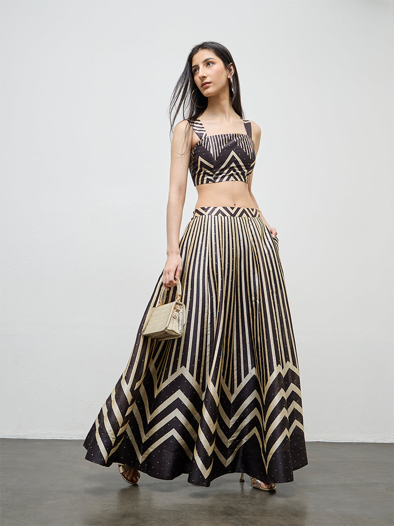 Vark Black Printed Maxi Skirt
