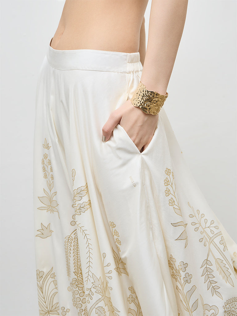 Vark Off-White Floral Skirt