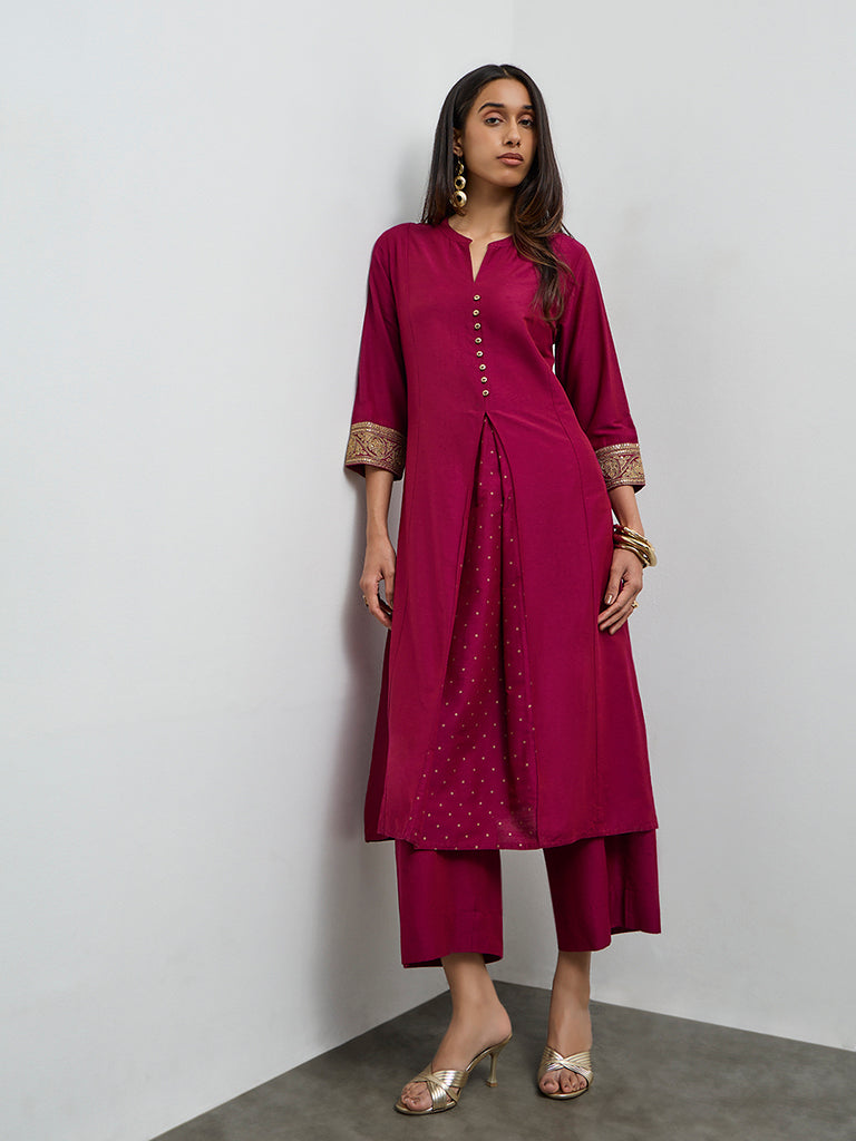 Utsa Maroon Badla Printed A-Line Kurta