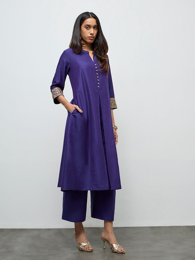 Utsa Indigo Badla Printed A-Line Kurta