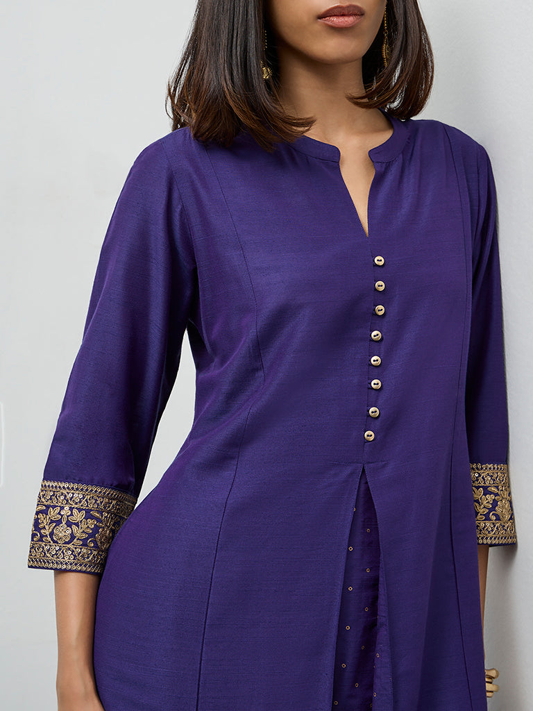 Utsa Indigo Badla Printed A-Line Kurta