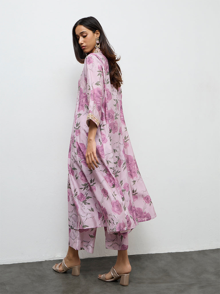 Utsa Lilac Floral Printed A-Line Kurta