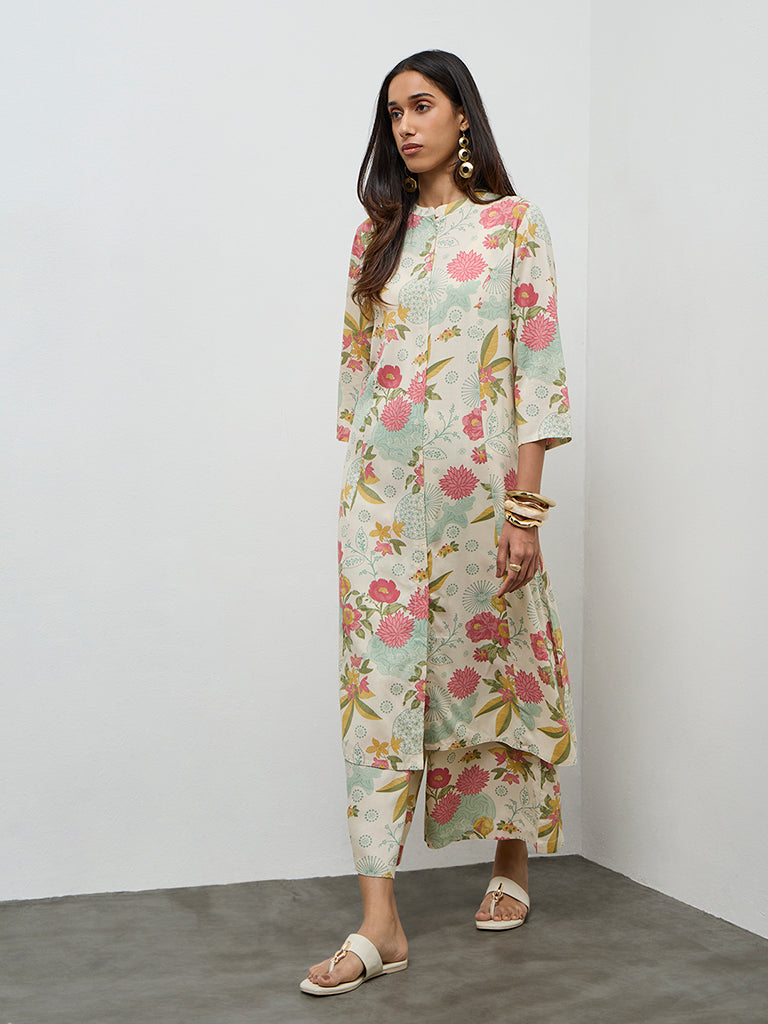 Utsa Cream Floral Printed A-Line Kurta