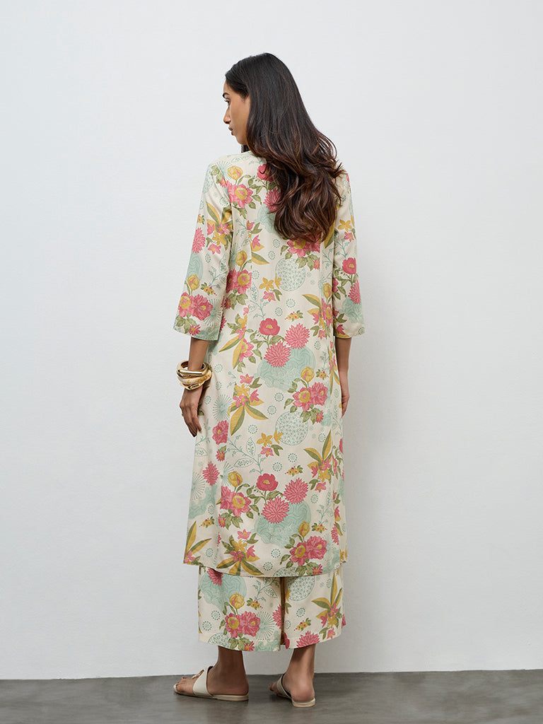 Utsa Cream Floral Printed A-Line Kurta