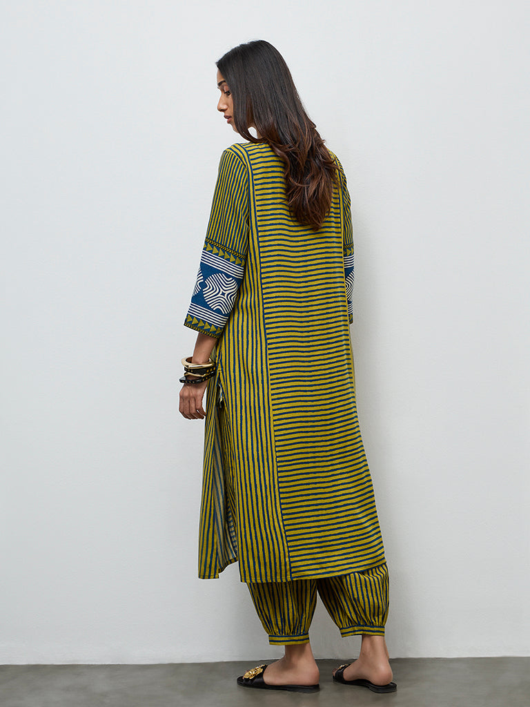 Utsa Olive Striped A-Line Kurta