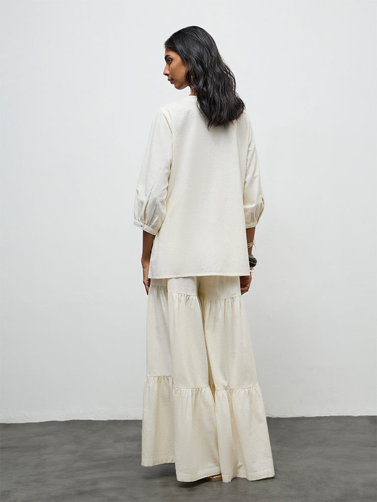 Utsa Off-White Floral Embroidered Cotton Tunic