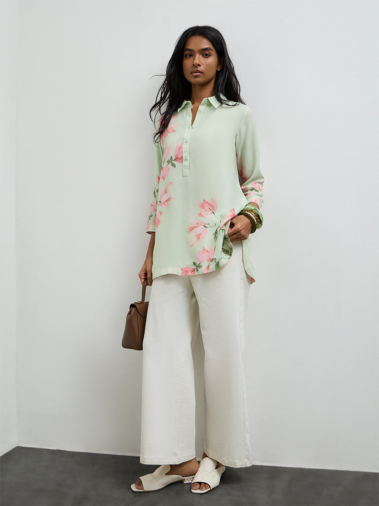 Utsa Mint Floral Pattern Tunic