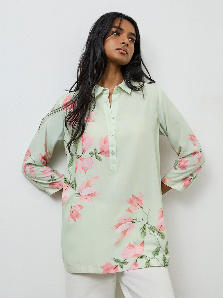 Utsa Mint Floral Pattern Tunic