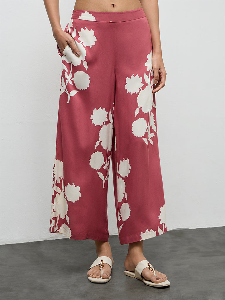 Utsa Dusty Pink Floral Printed Palazzos