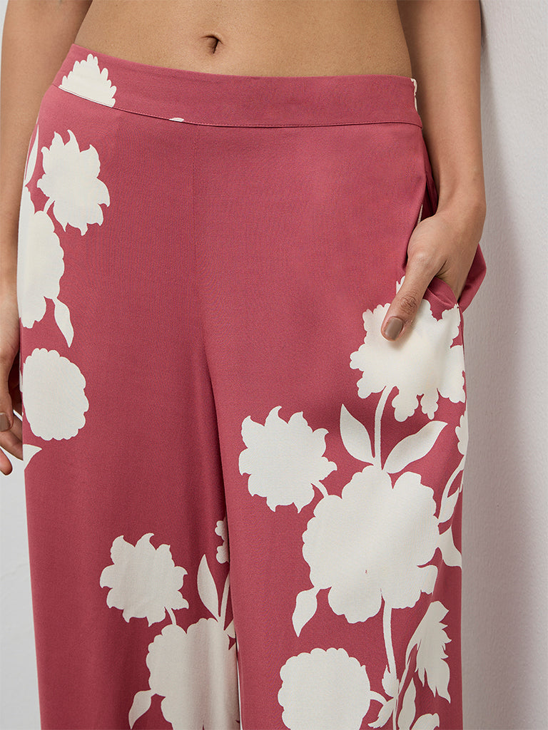 Utsa Dusty Pink Floral Printed Palazzos