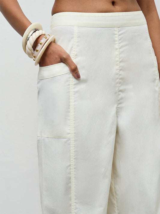 Utsa White Solid Cotton Pants
