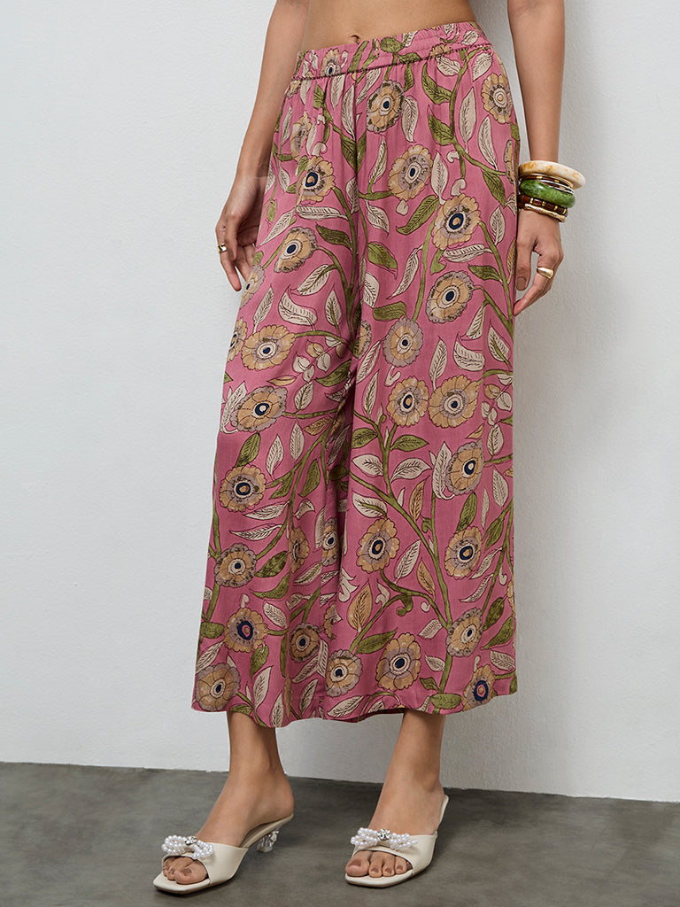 Utsa Pink Foliage Printed Palazzos