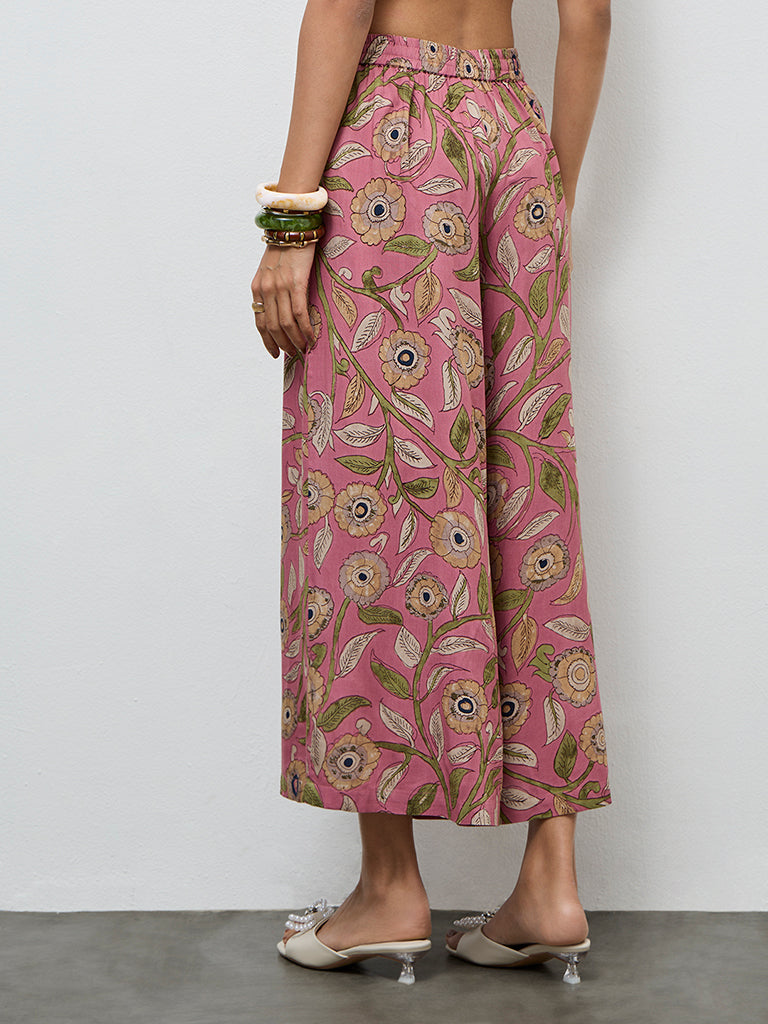 Utsa Pink Foliage Printed Palazzos