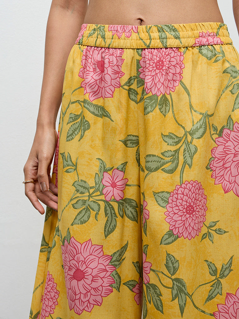 Utsa Yellow Floral Design Palazzos