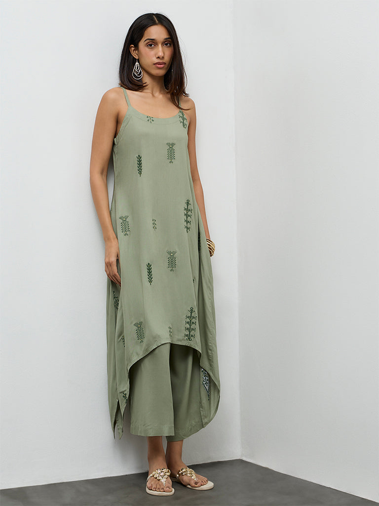 Utsa Olive Solid Ethnic Pants