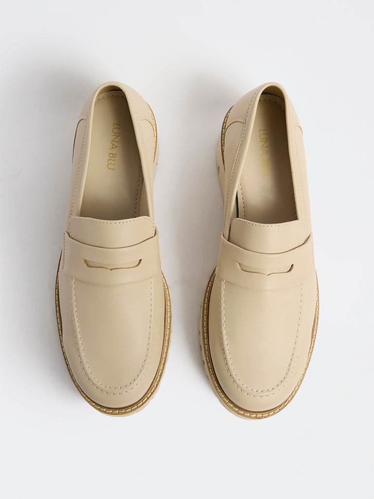 LUNA BLU Ivory Penny Strap Loafers