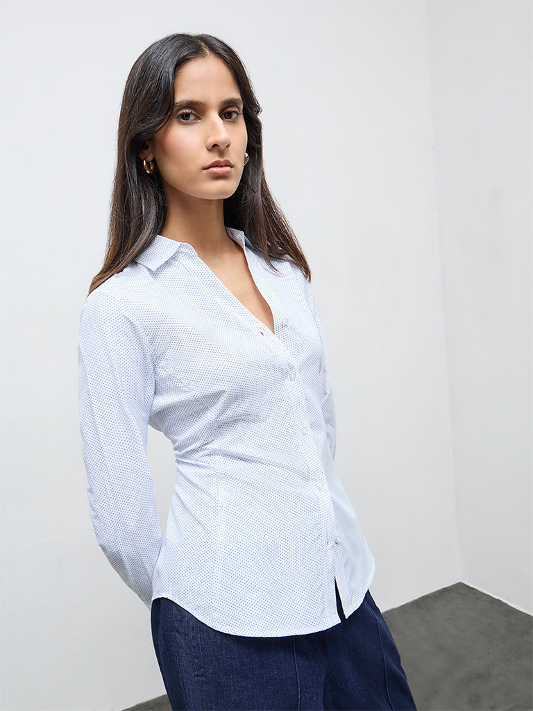 Wardrobe White Dot Printed Shirt