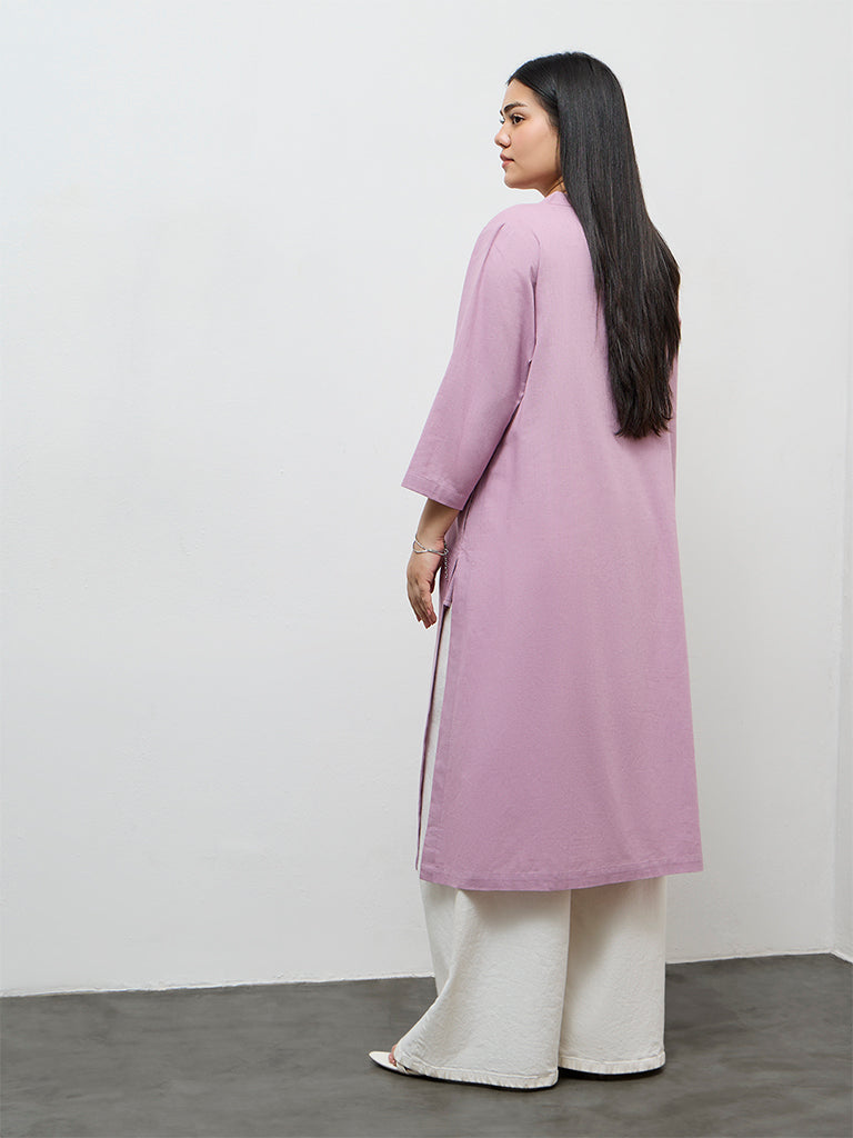 Diza Lilac Floral Embroidered A-Line Kurta