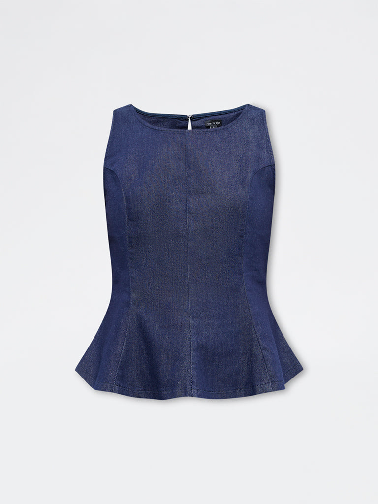 Wardrobe Indigo Peplum Denim Top