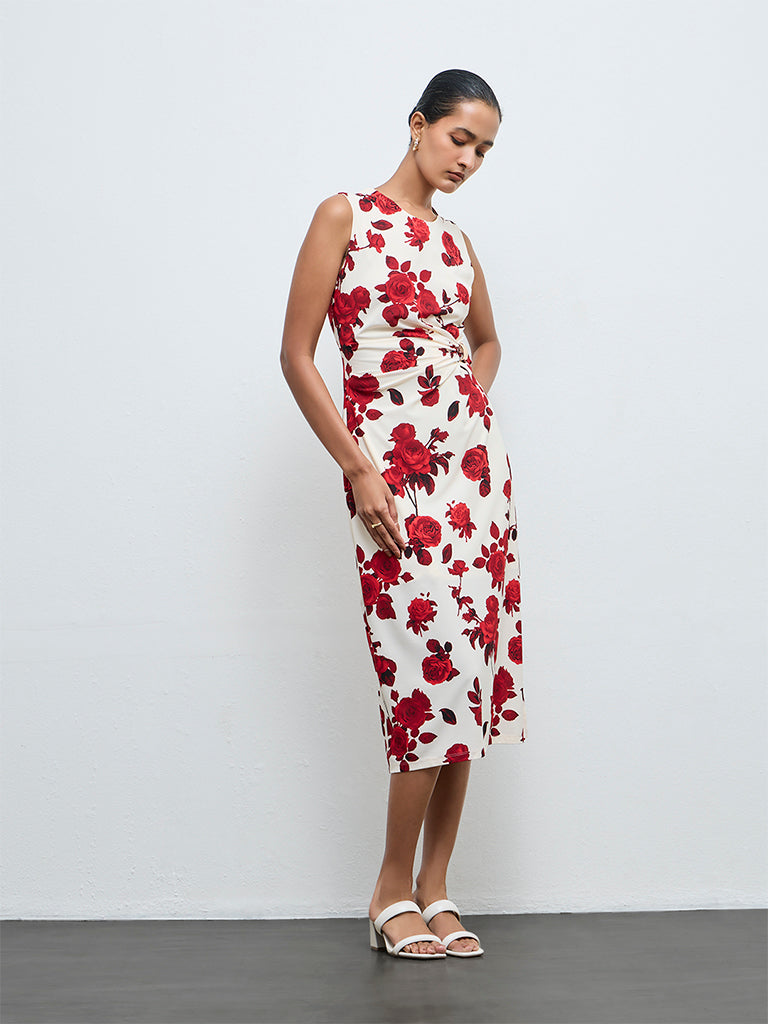 Wardrobe Red Floral Pattern A-Line Dress