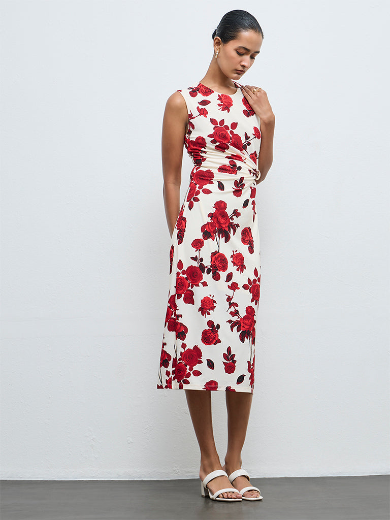 Wardrobe Red Floral Pattern A-Line Dress