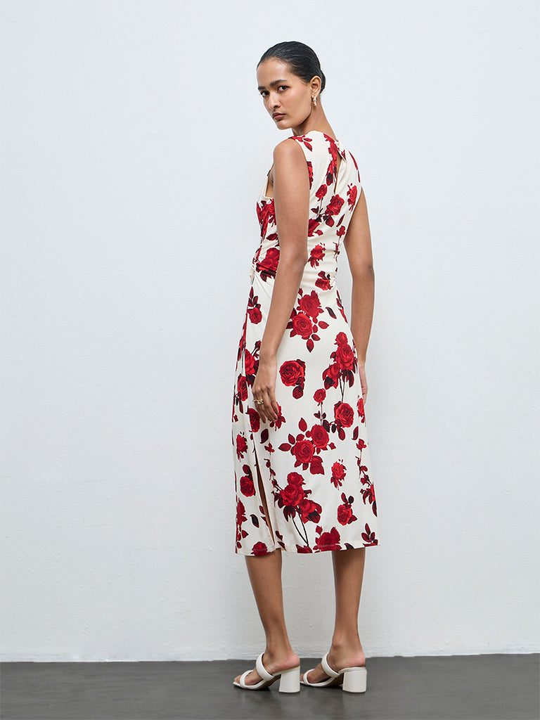 Wardrobe Red Floral Pattern A-Line Dress