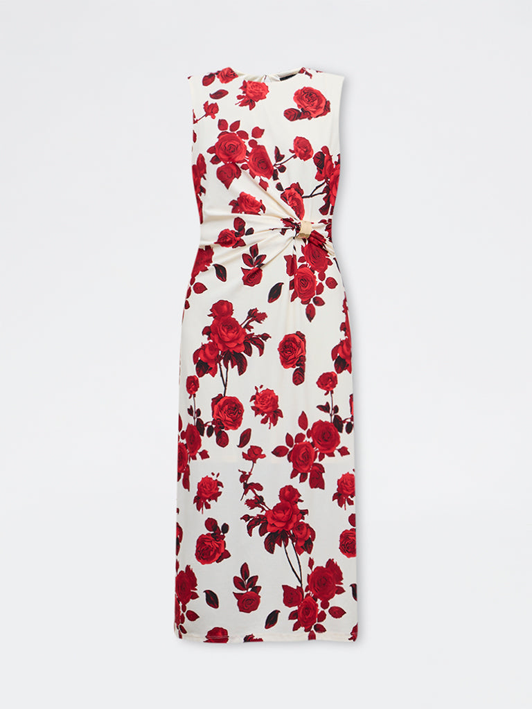 Wardrobe Red Floral Pattern A-Line Dress